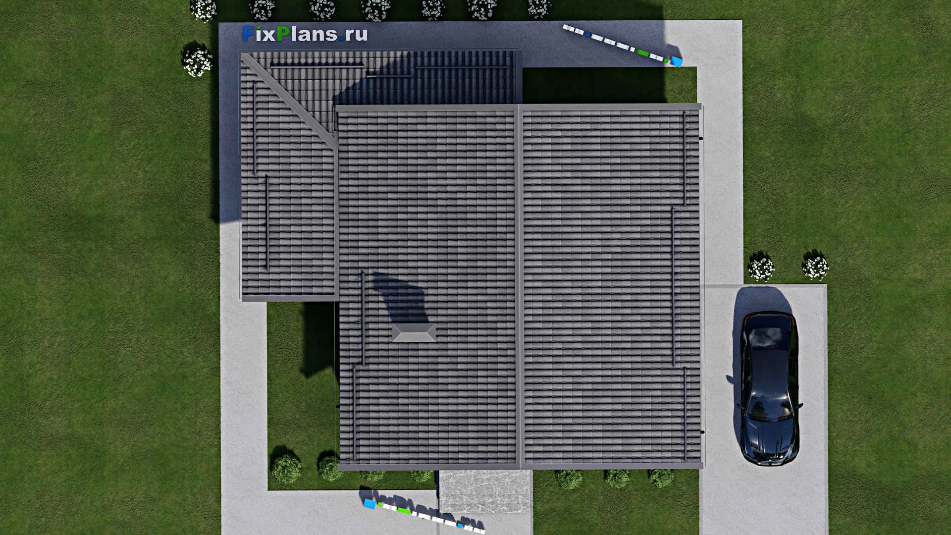 F-3860 - Проект одноэтажного дома 11 на 11, площадью 120 м² с террасой и 3 спальнями