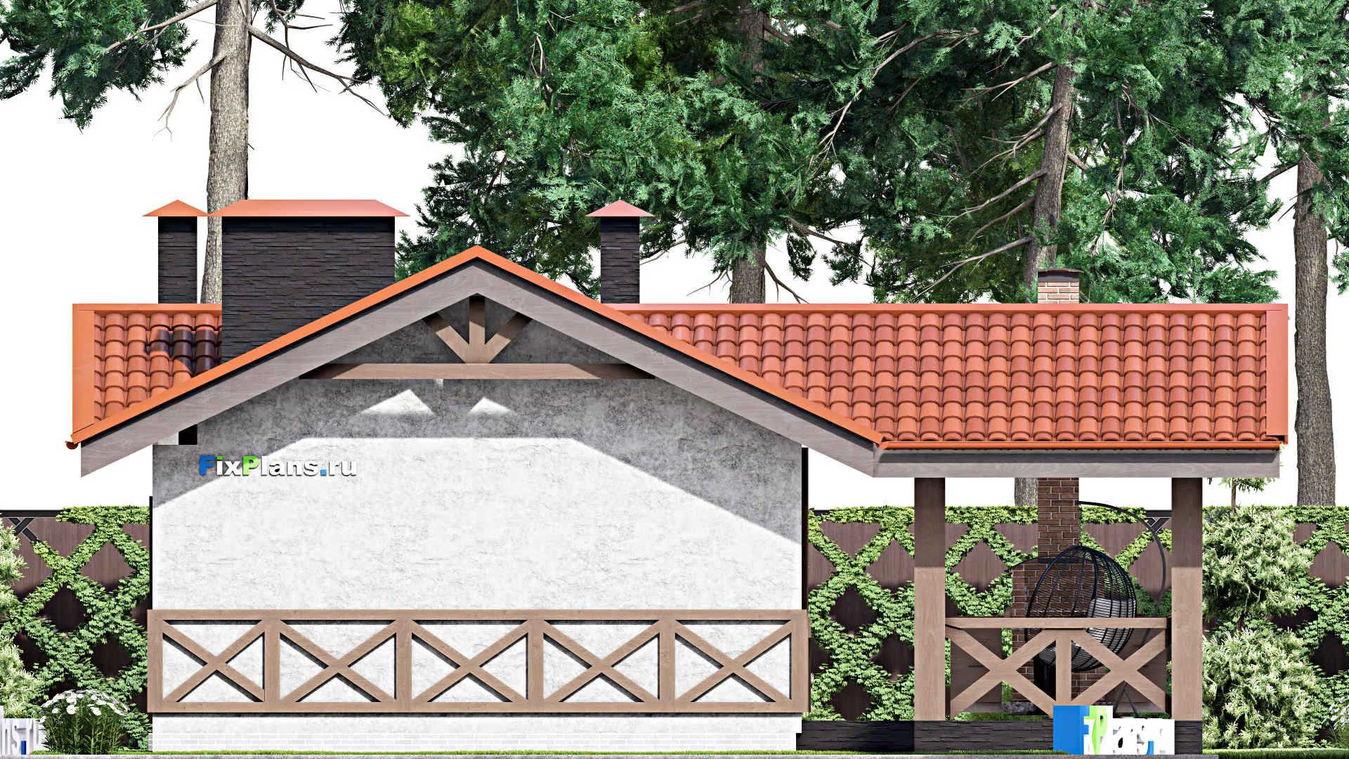 F-13607 - Проект бани 11 на 17, площадью 140 м² с терассой, санузлом и спальней