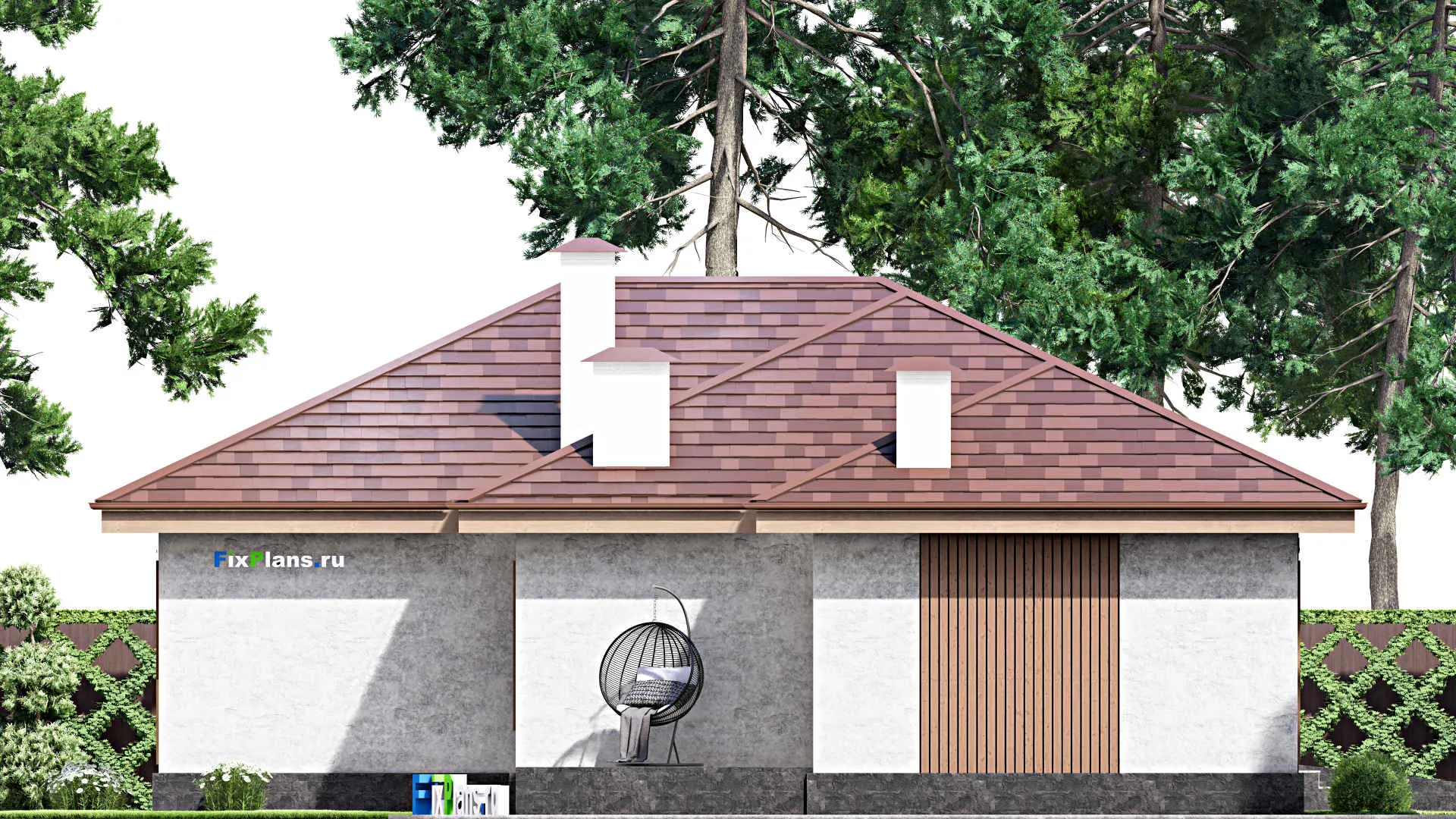 F-13769 - Проект одноэтажного дома 14 на 20, площадью 160 м² с гаражом на 1 машину и 3 спальнями