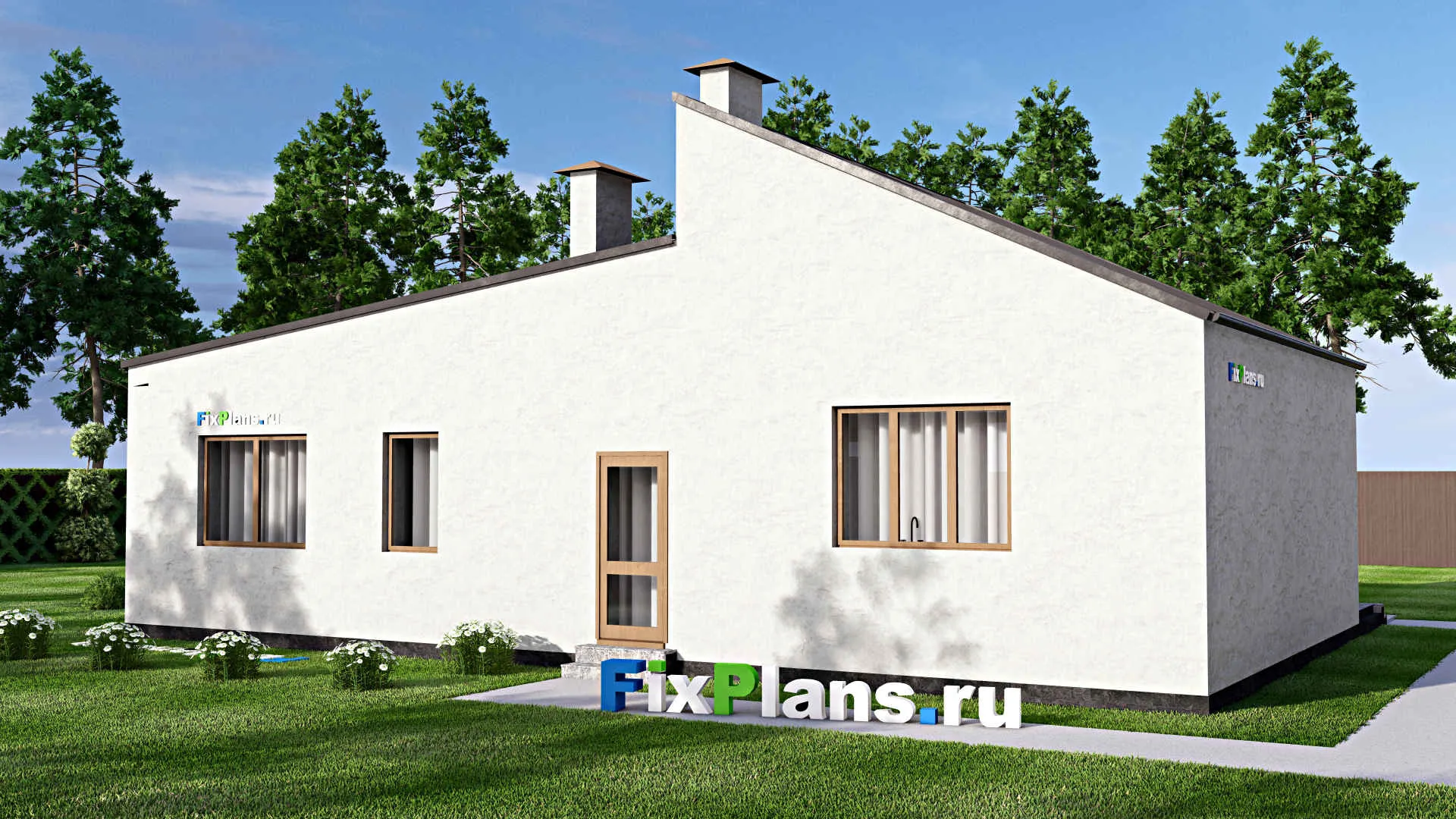 F-14444 - Проект одноэтажного дома 11 на 15, площадью 120 м² с террасой и 2 спальнями