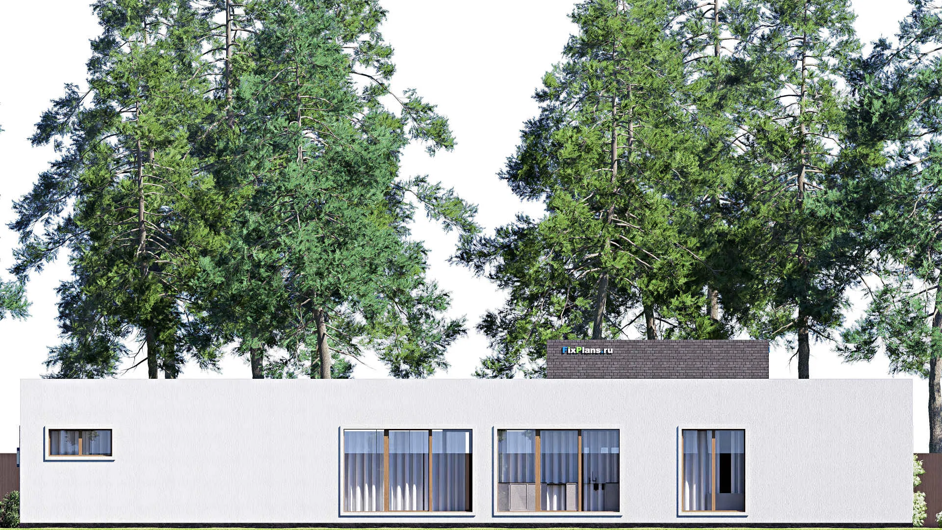 F-18908 - Проект одноэтажного дома 28 на 28, площадью 310 м² с террасой, баней, гаражом на 2 машины и 3 спальнями