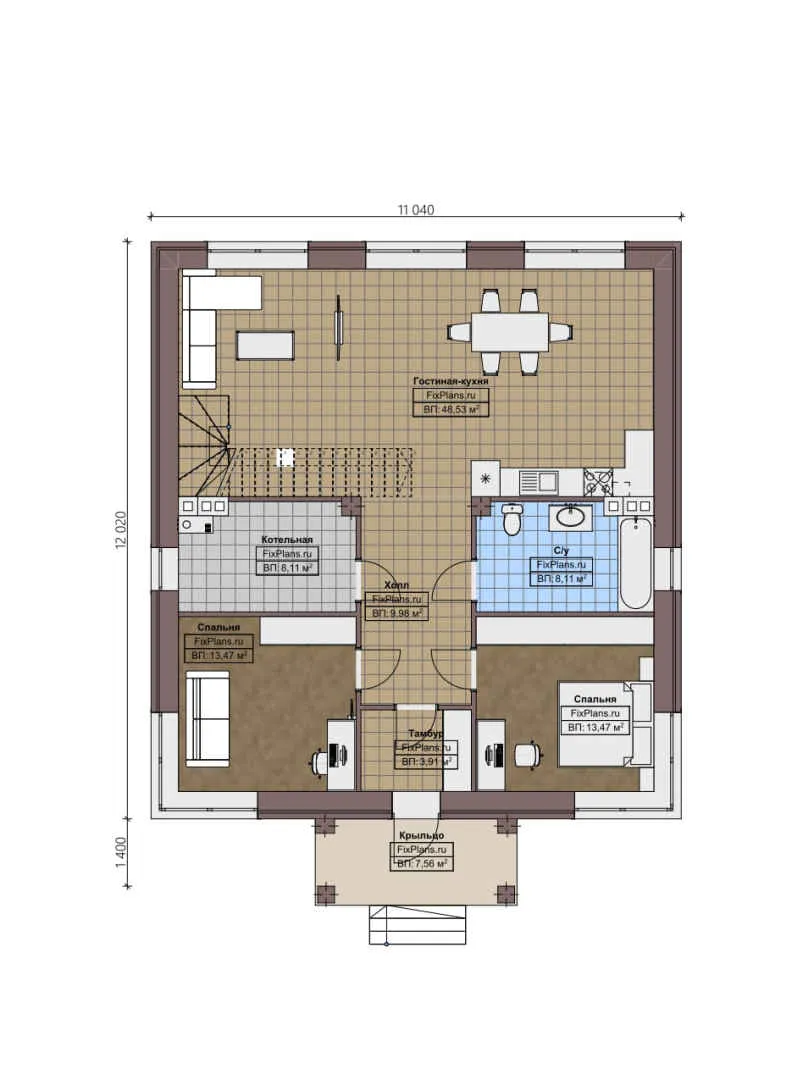 F-1394 - Планы дома с мансардой 12 на 13, площадью 200 м² с балконом и 3 спальнями