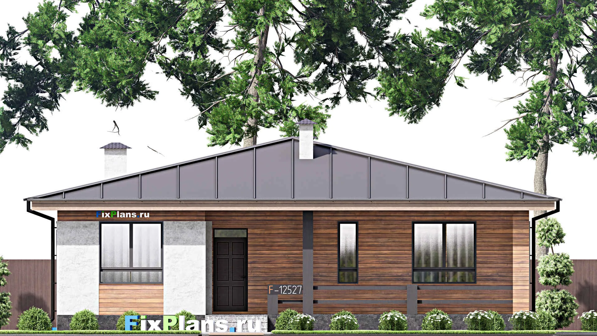 F-12527 - Проект одноэтажного дома 10 на 14, площадью 110 м² с террасой и 2 спальнями