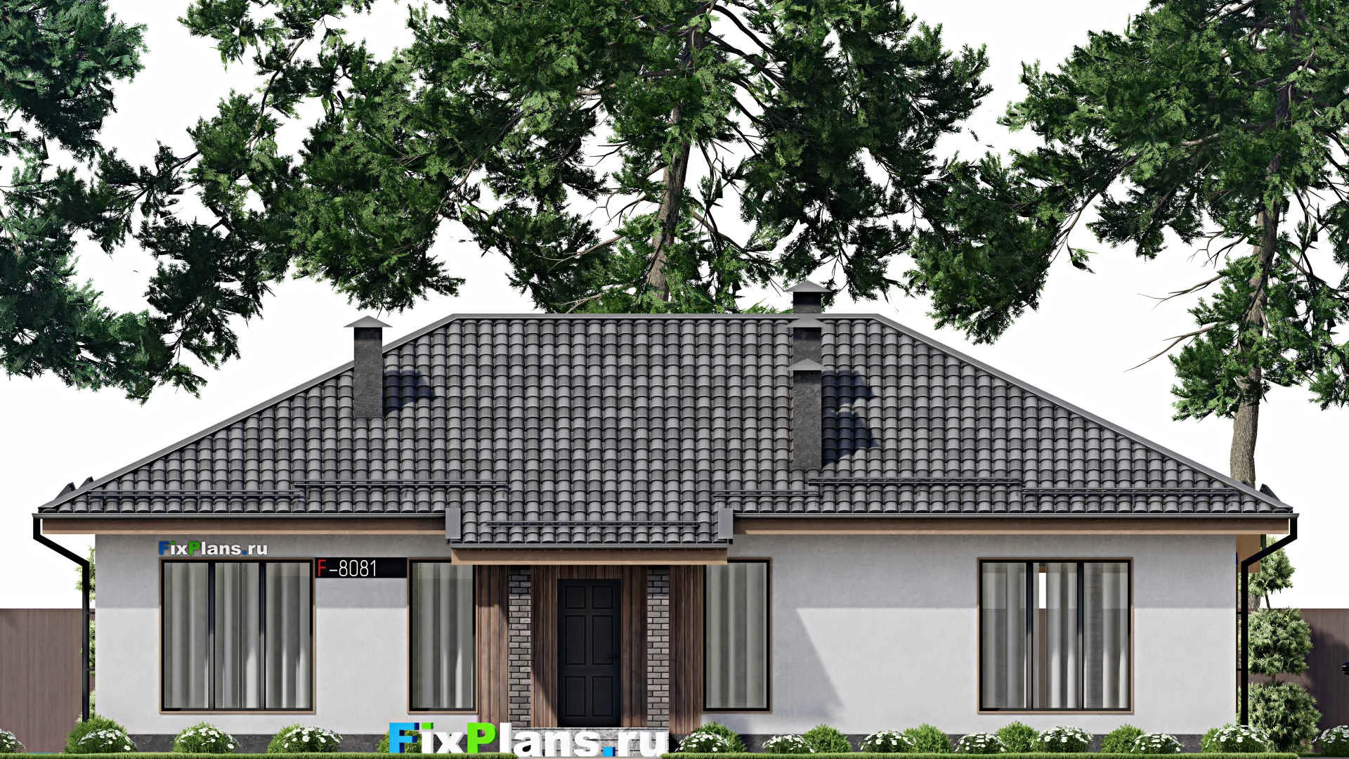 F-8081 - Проект одноэтажного дома 11 на 17, площадью 160 м² с террасой и 3 спальнями