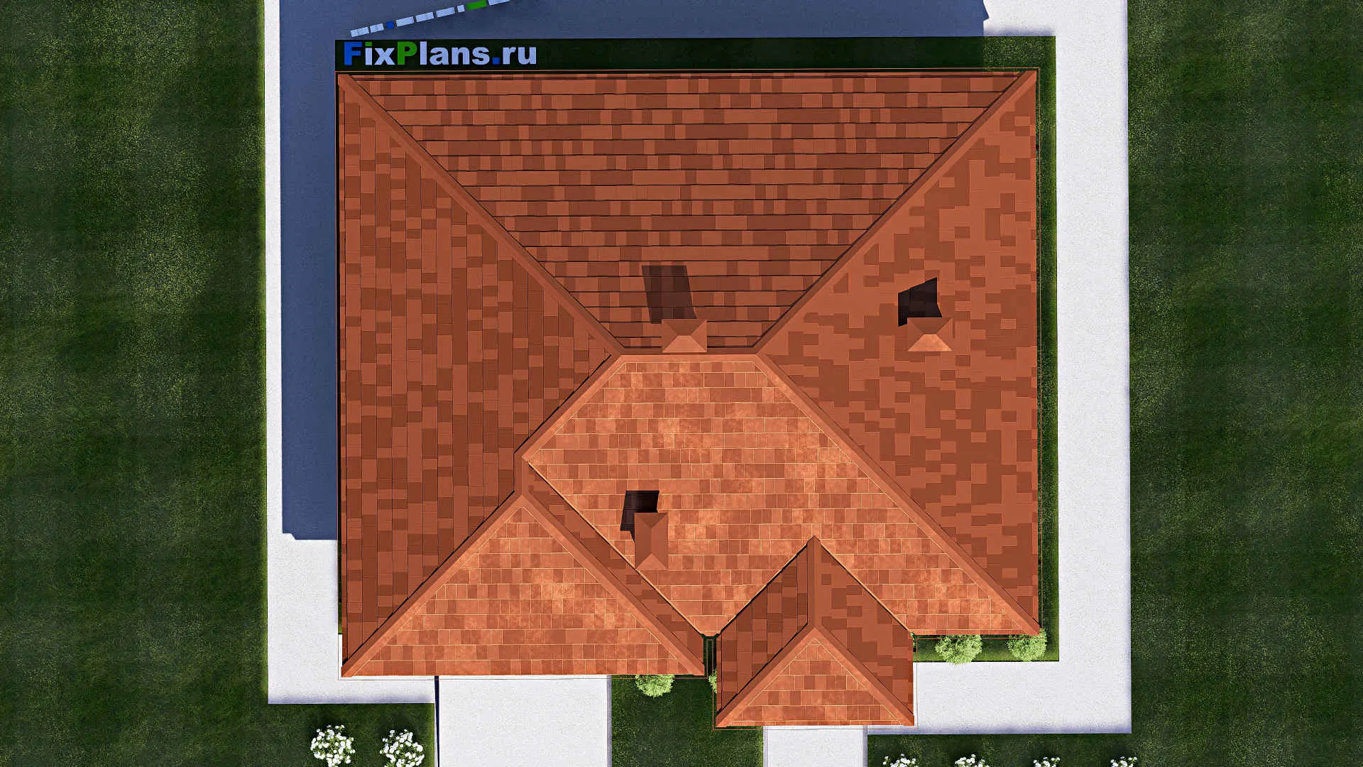 F-17045 - Проект одноэтажного дома 12 на 13, площадью 120 м² с гаражом на 2 машины и 2 спальнями