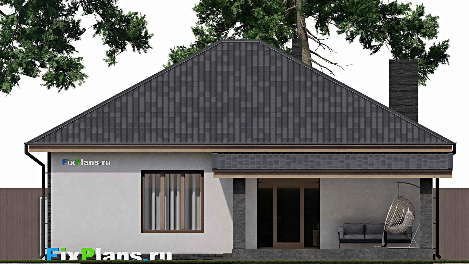 F-1349 - Проект одноэтажного дома 11 на 13, площадью 140 м² с террасой и 3 спальнями