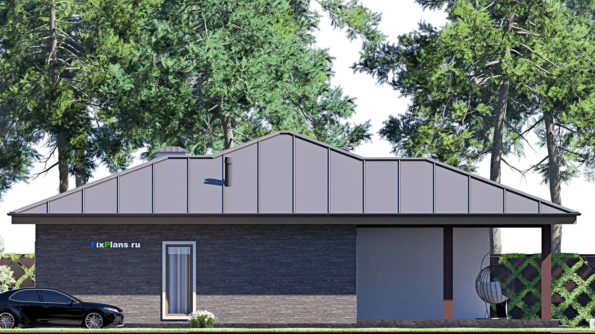 F-18521 - Проект одноэтажного дома 13 на 17, площадью 160 м² с террасой и 3 спальнями