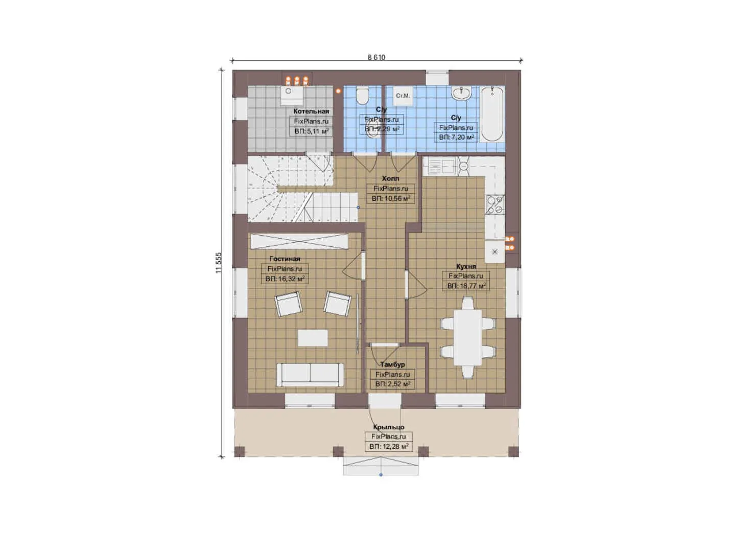 F-13967 - Планы двухэтажного дома 9 на 12, площадью 150 м² с балконом и 2 спальнями