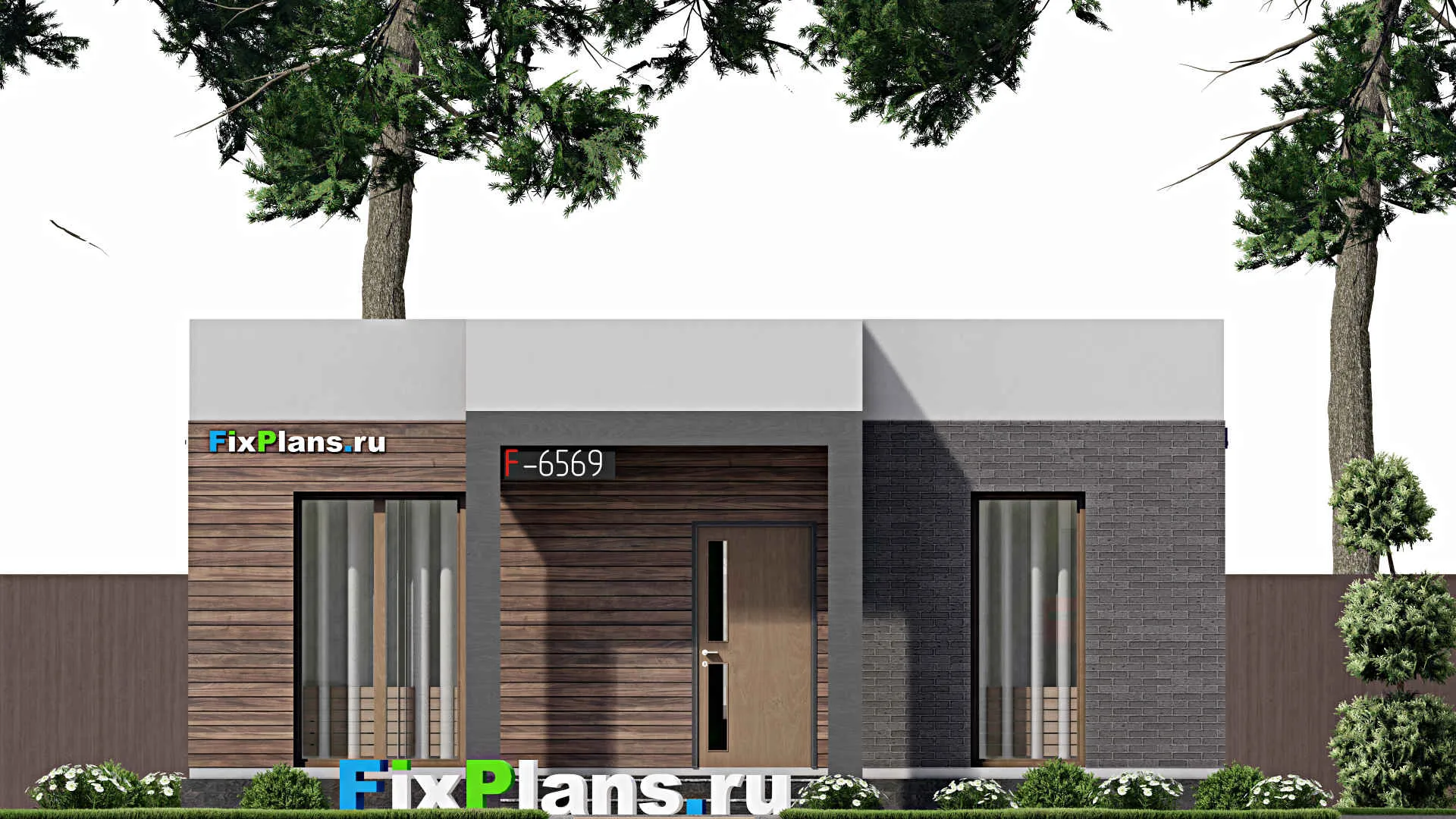 F-6569 - Проект одноэтажного дома 9 на 11, площадью 90 м² с террасой и 2 спальнями