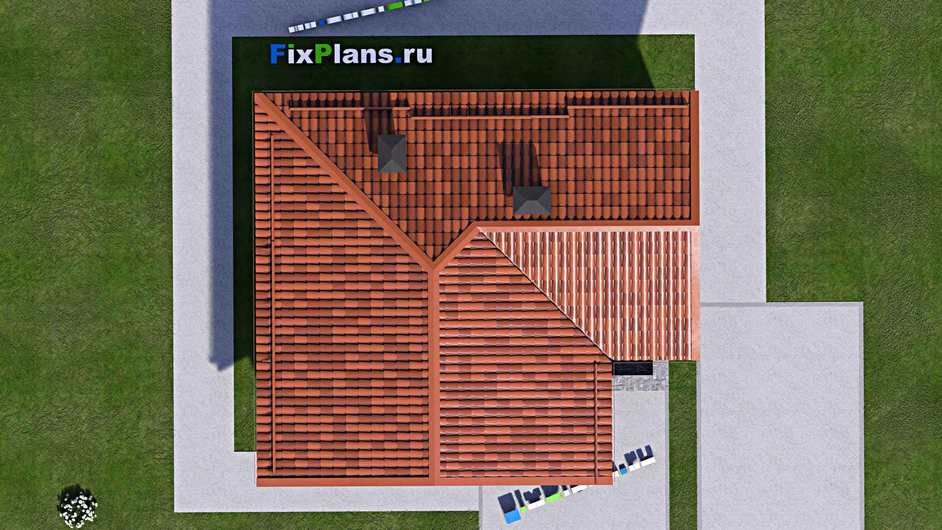 F-14894 - Проект бани 9 на 10, площадью 60 м² с комнатой отдыха, терассой и санузлом