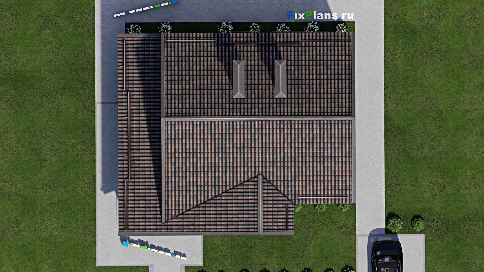 F-5669 - Проект дома с мансардой 9 на 11, площадью 220 м² с террасой, цокольным этажом и 3 спальнями