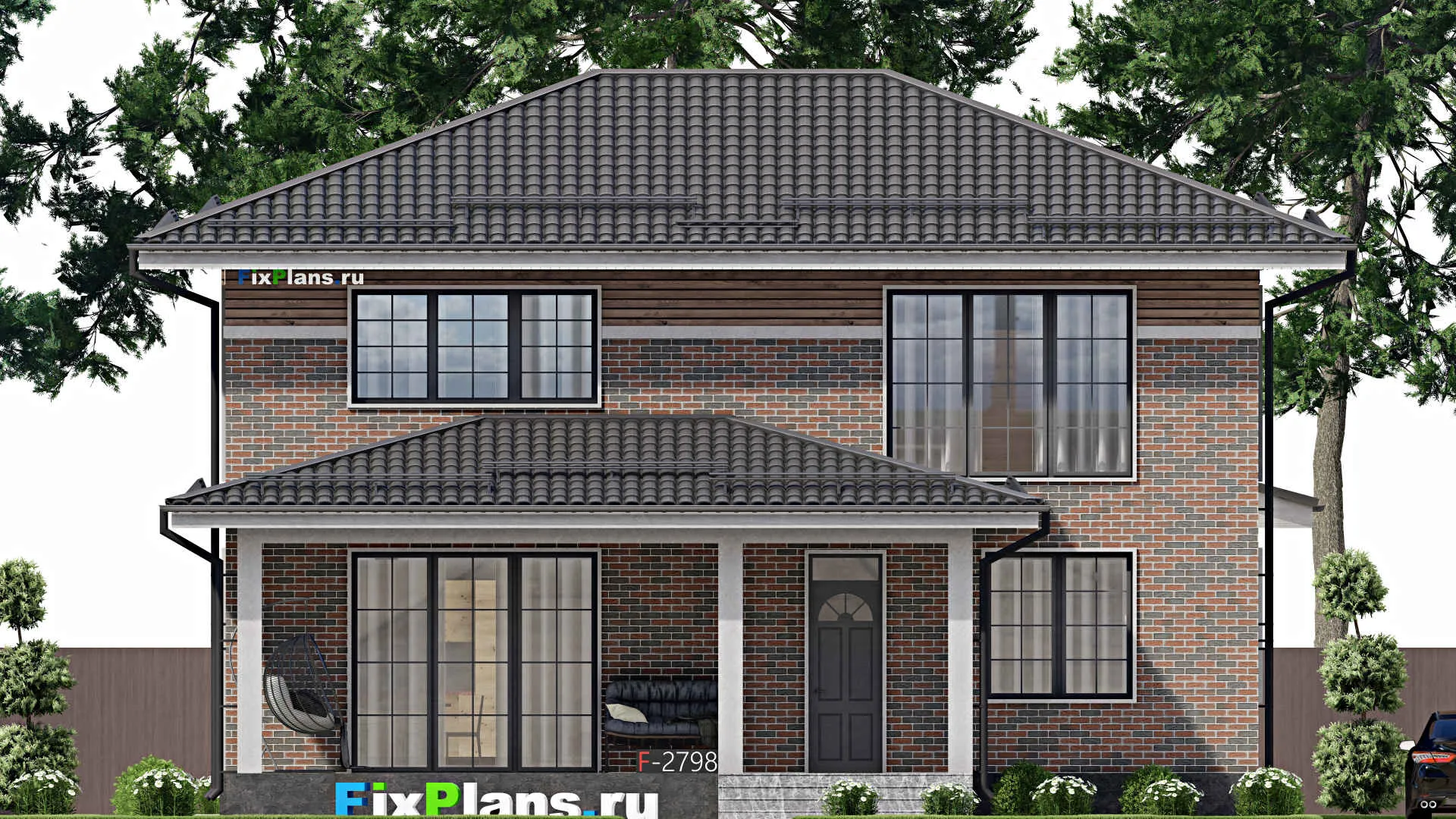 F-2798 - Проект двухэтажного дома 10 на 13, площадью 210 м² с террасой и 4 спальнями