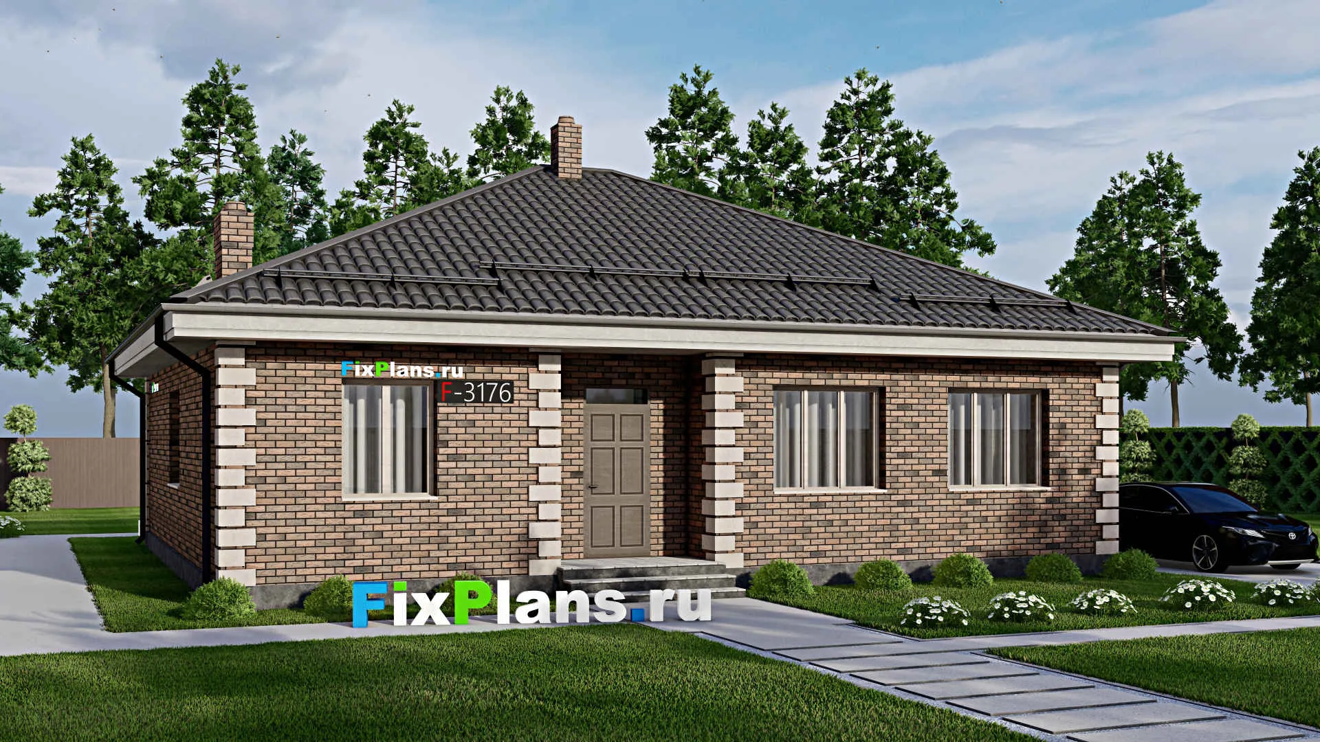 F-3176 - Проект одноэтажного дома 12 на 14, площадью 120 м² с 4 спальнями