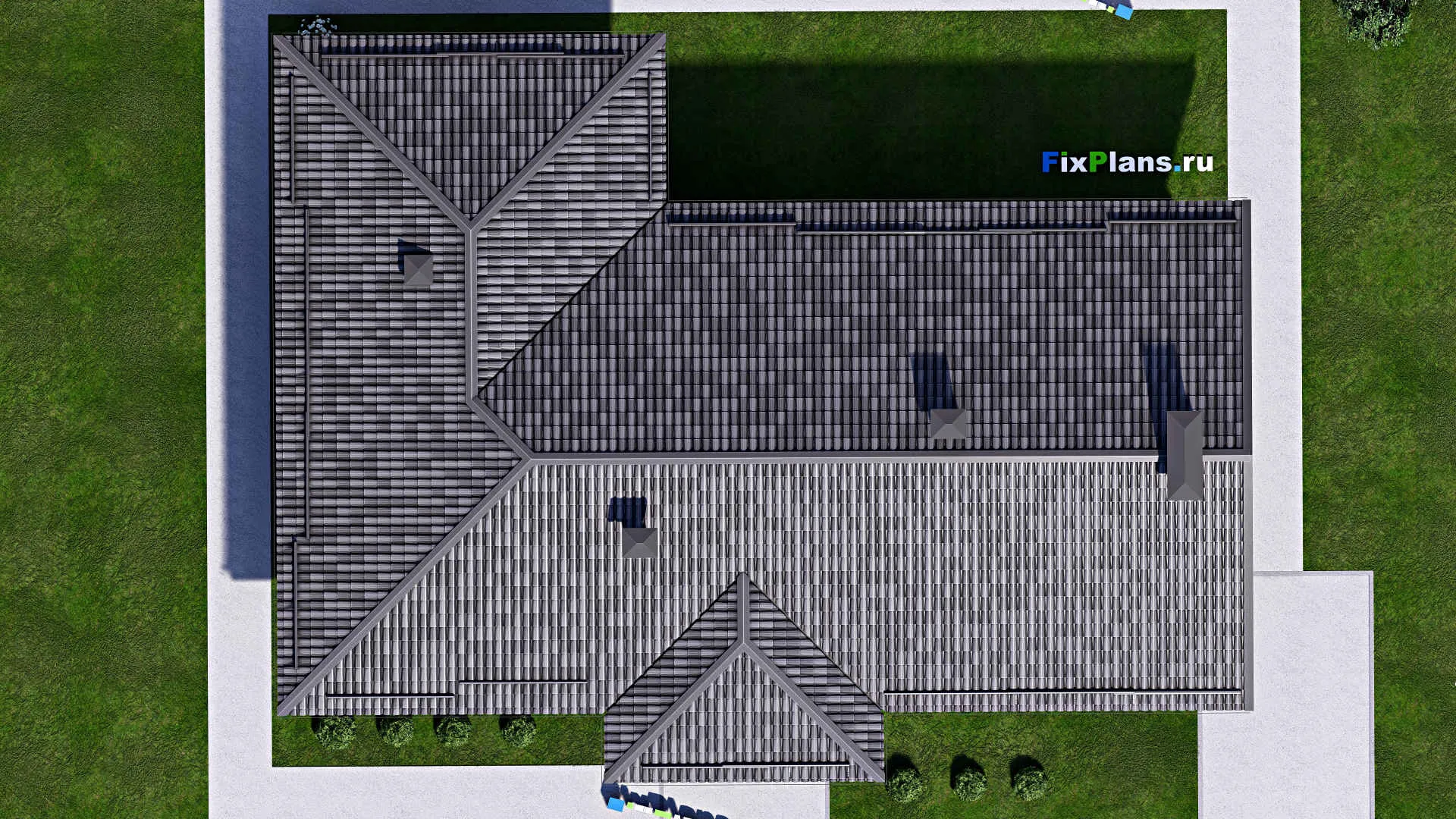 F-13391 - Проект одноэтажного дома 16 на 21, площадью 200 м² с террасой, баней и 3 спальнями